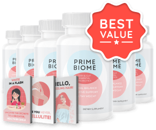 PrimeBiome six bottles with 3 bonus